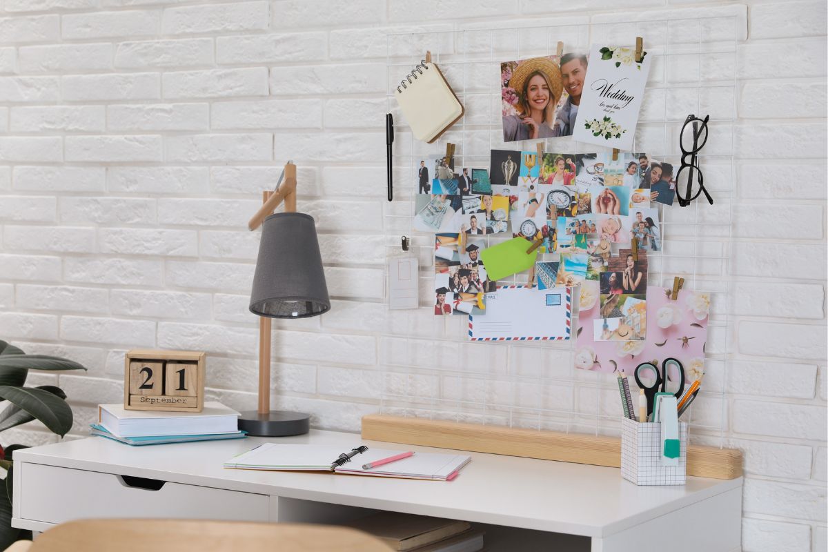 The photo shows a vision board placed on a wall to be seen every day.