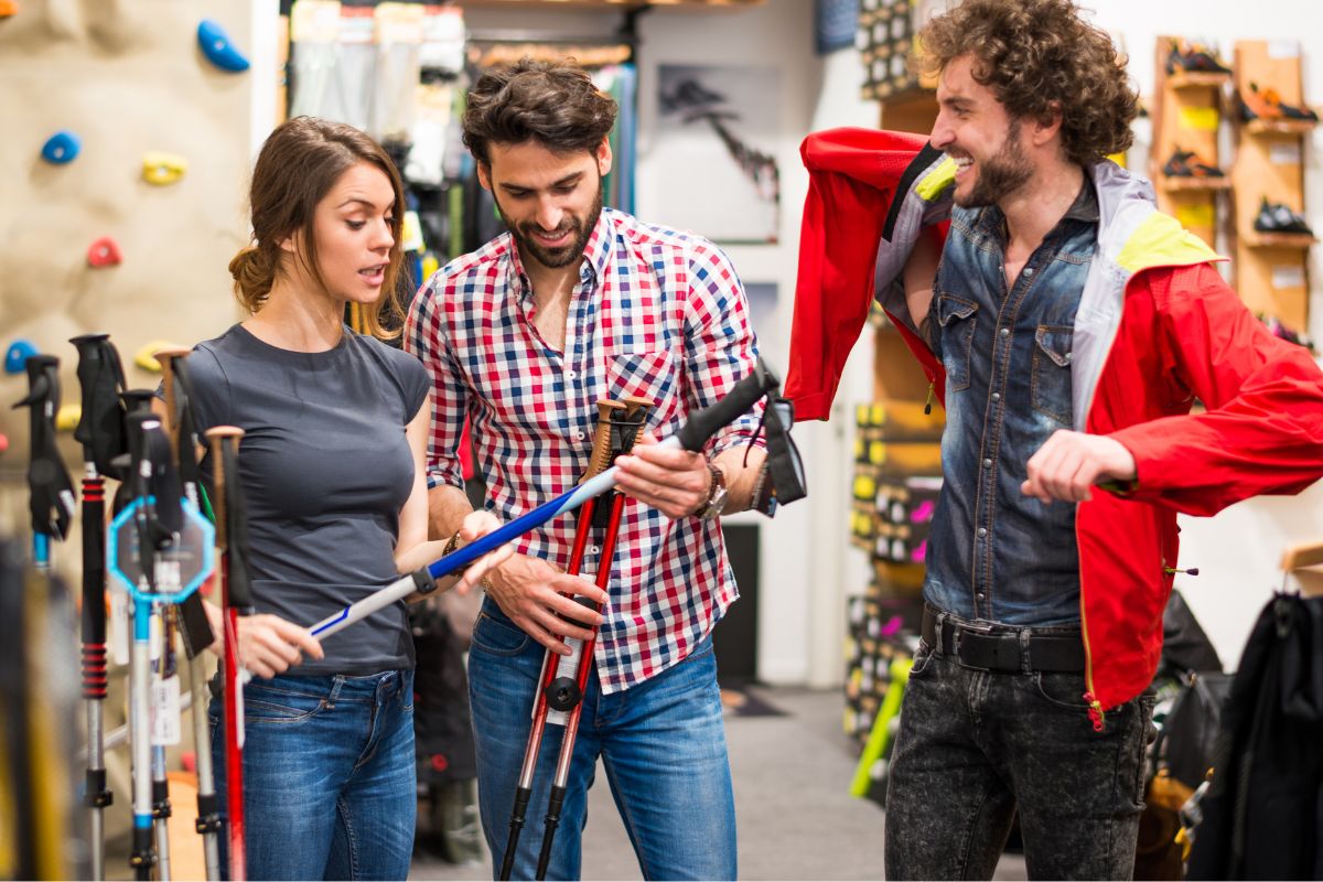 A picture of men buying poles. 