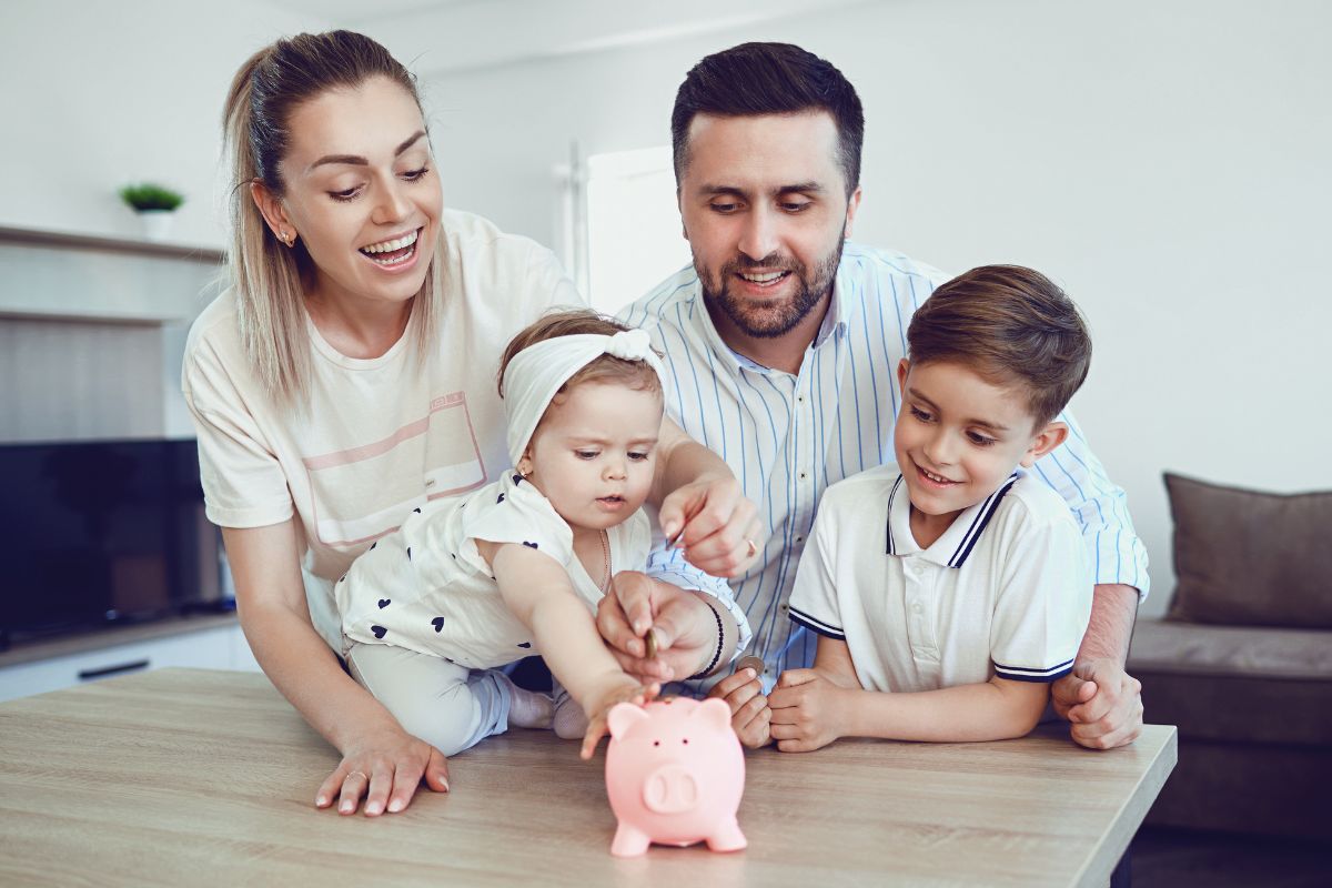 A picture of a family saving.