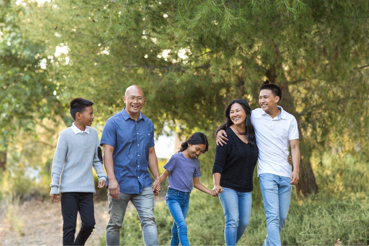 A picture of a family walking together.