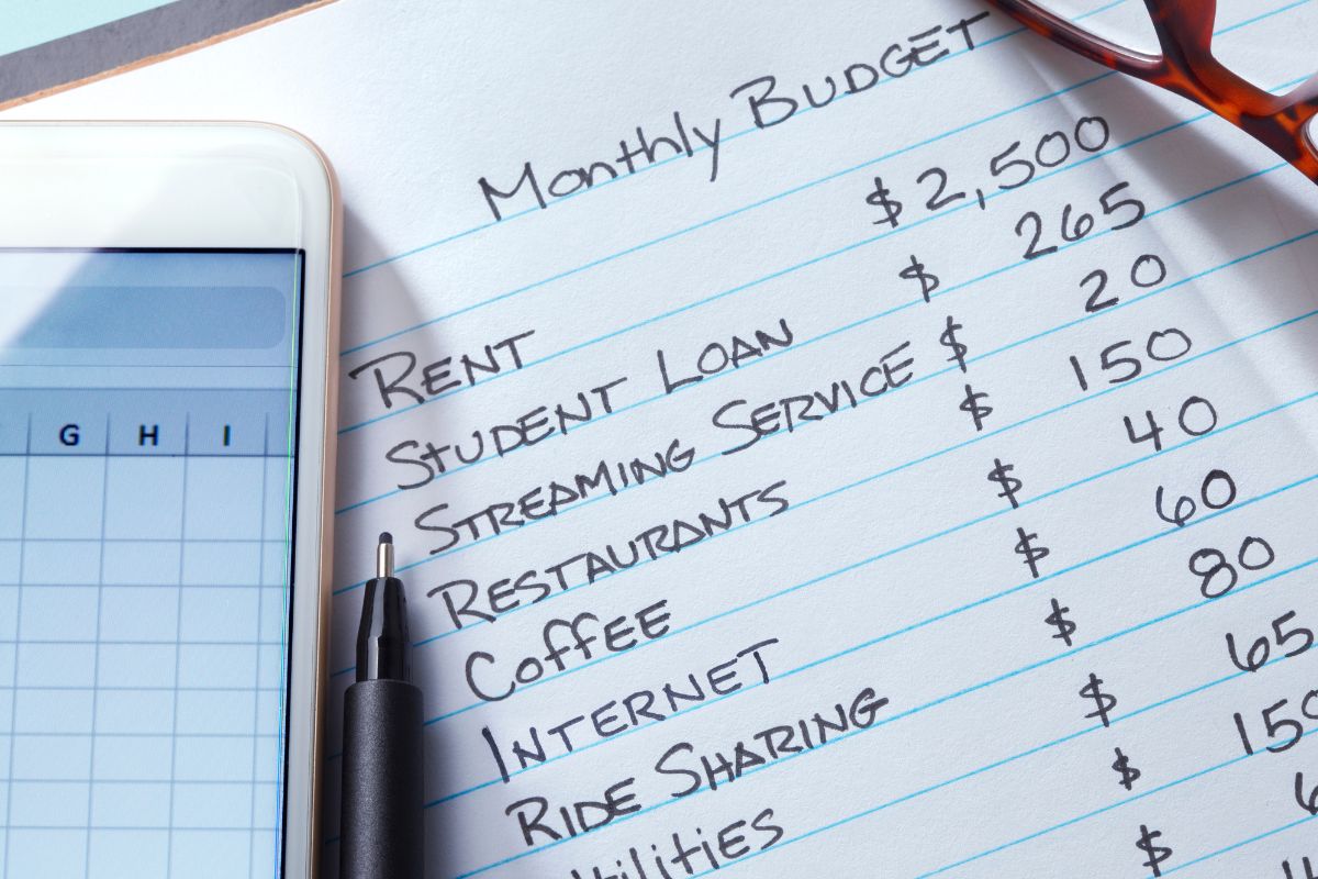 A picture of an organized monthly budget.