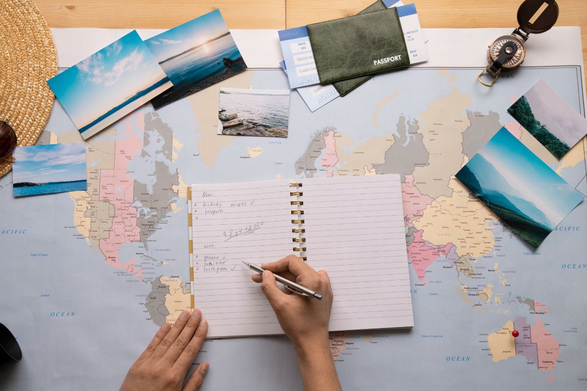 A picture of someone listing their destinations.