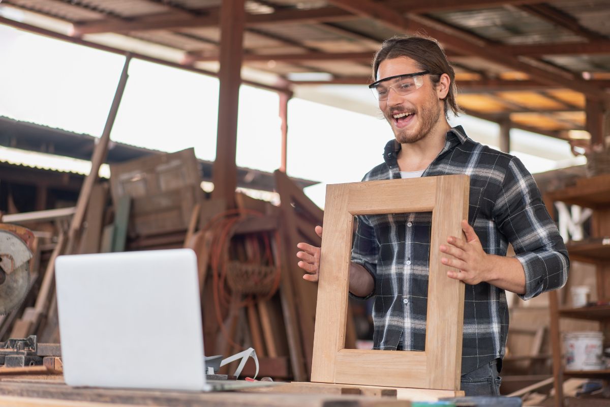 A picture of someone selling their carpentry goods.