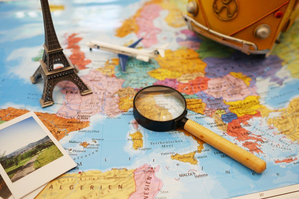 A picture of a map and some destinations.