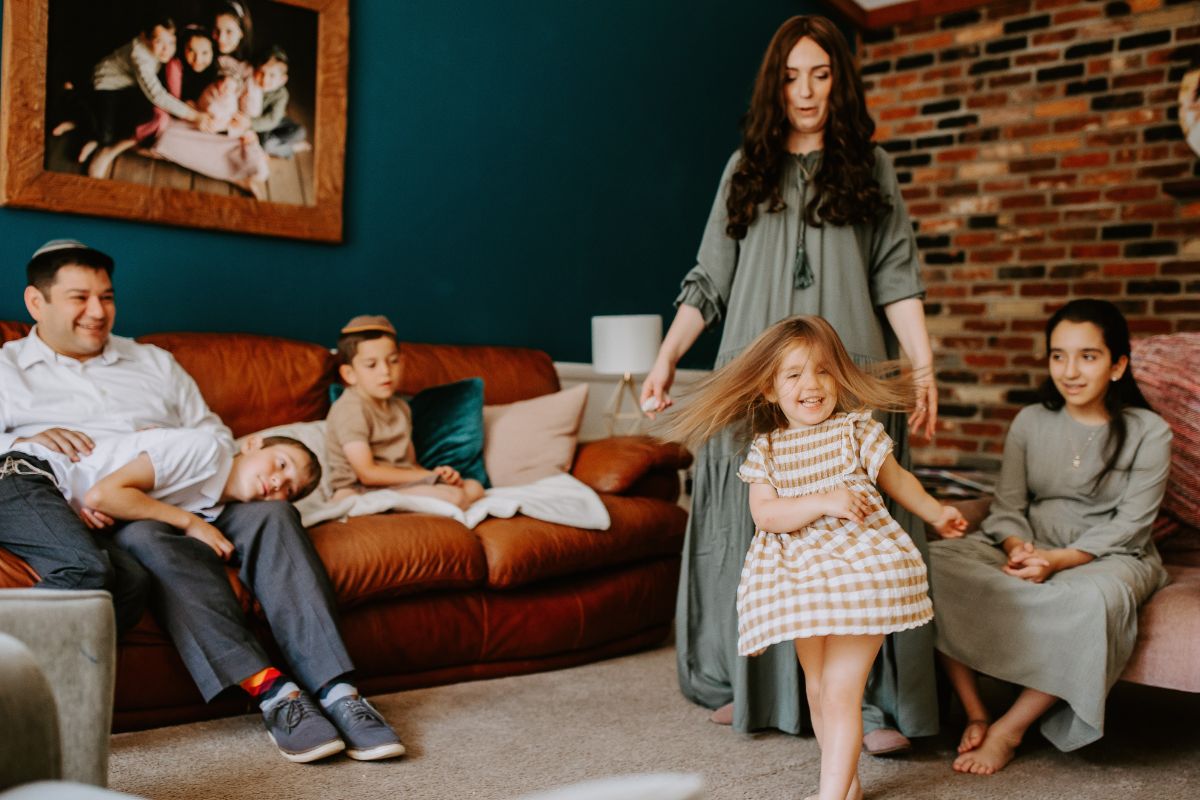 A picture of a family having fun.