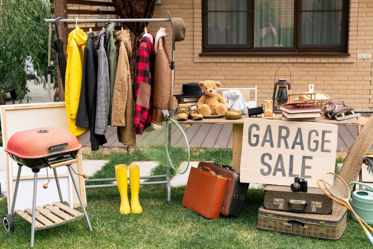 A picture of a garage sale.