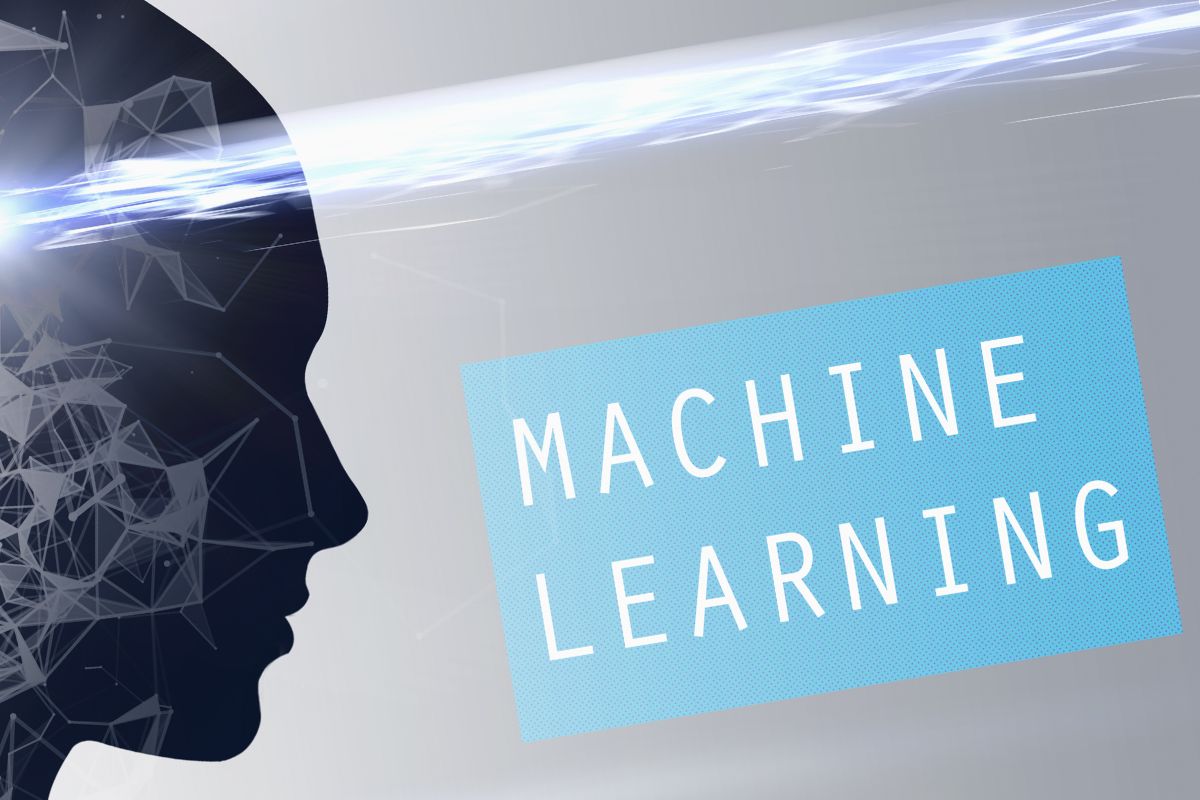 The picture shows a robot and machine learning working.