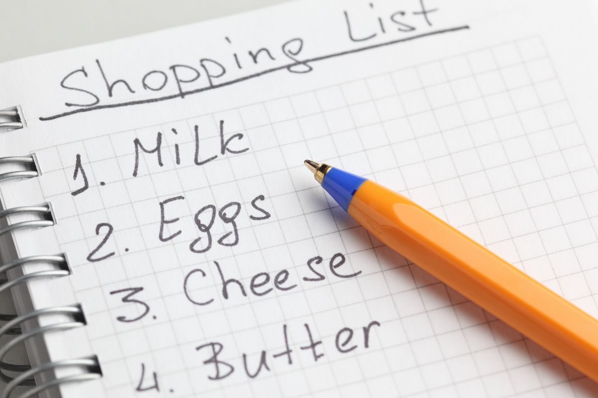 The photo shows a grocery list.