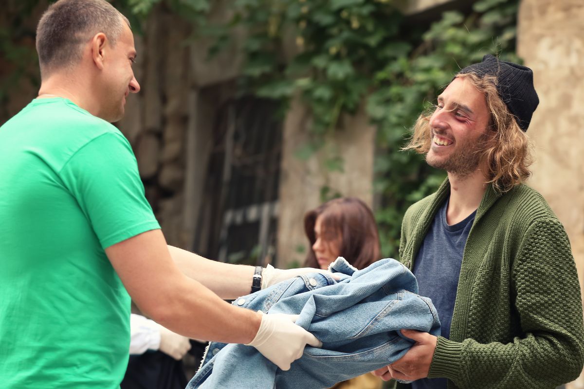A picture of friends swapping clothes. 