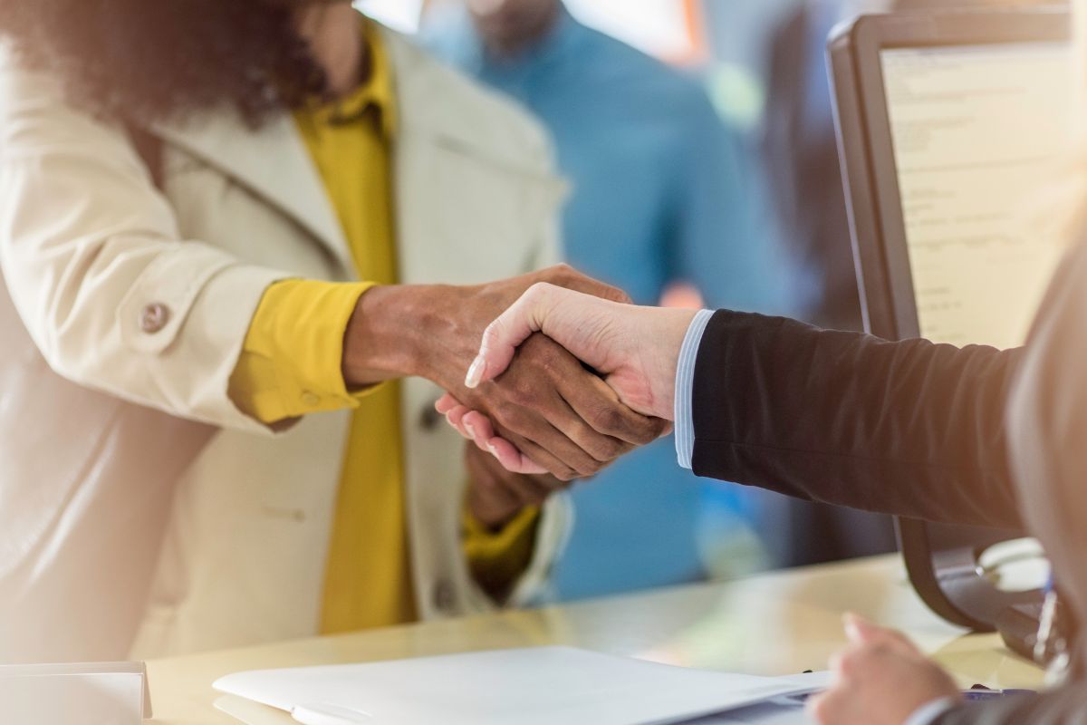 A picture of someone shaking hands. 