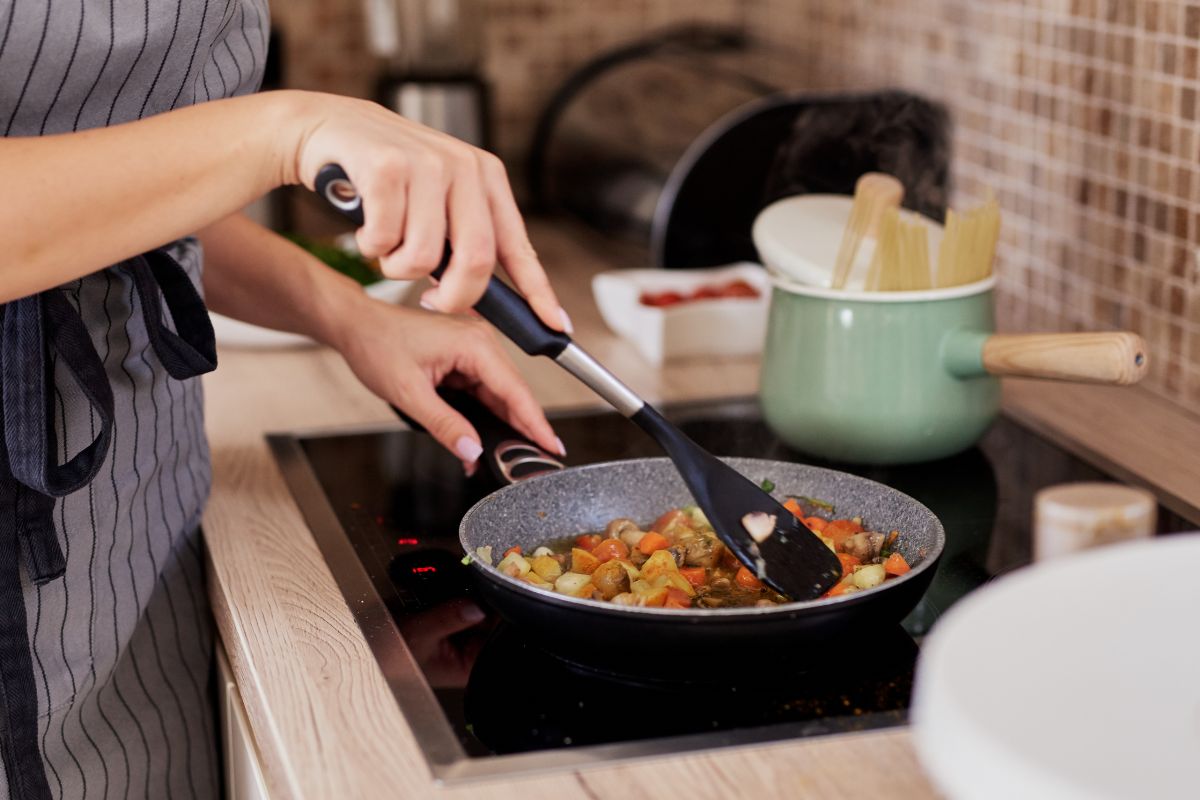 A picture of someone cooking. 