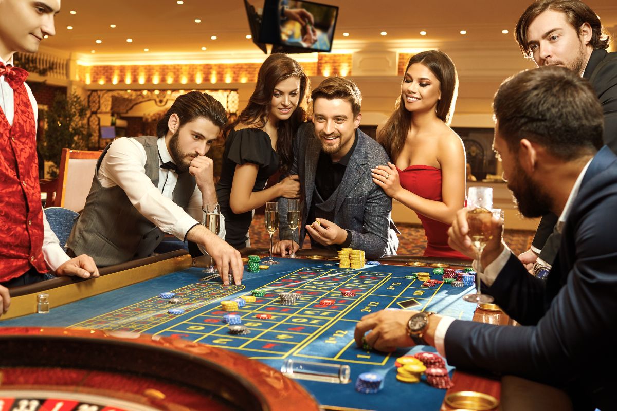 A picture of people gambling. 