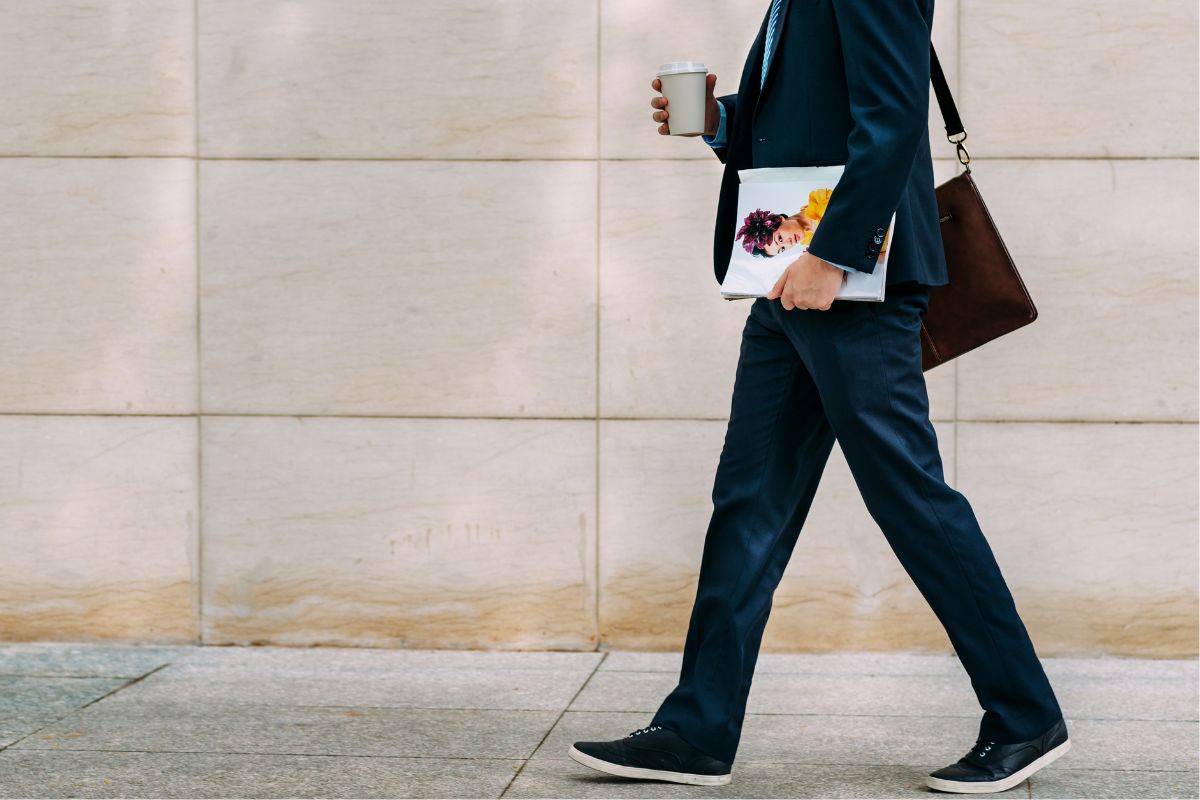 A picture of someone walking. 