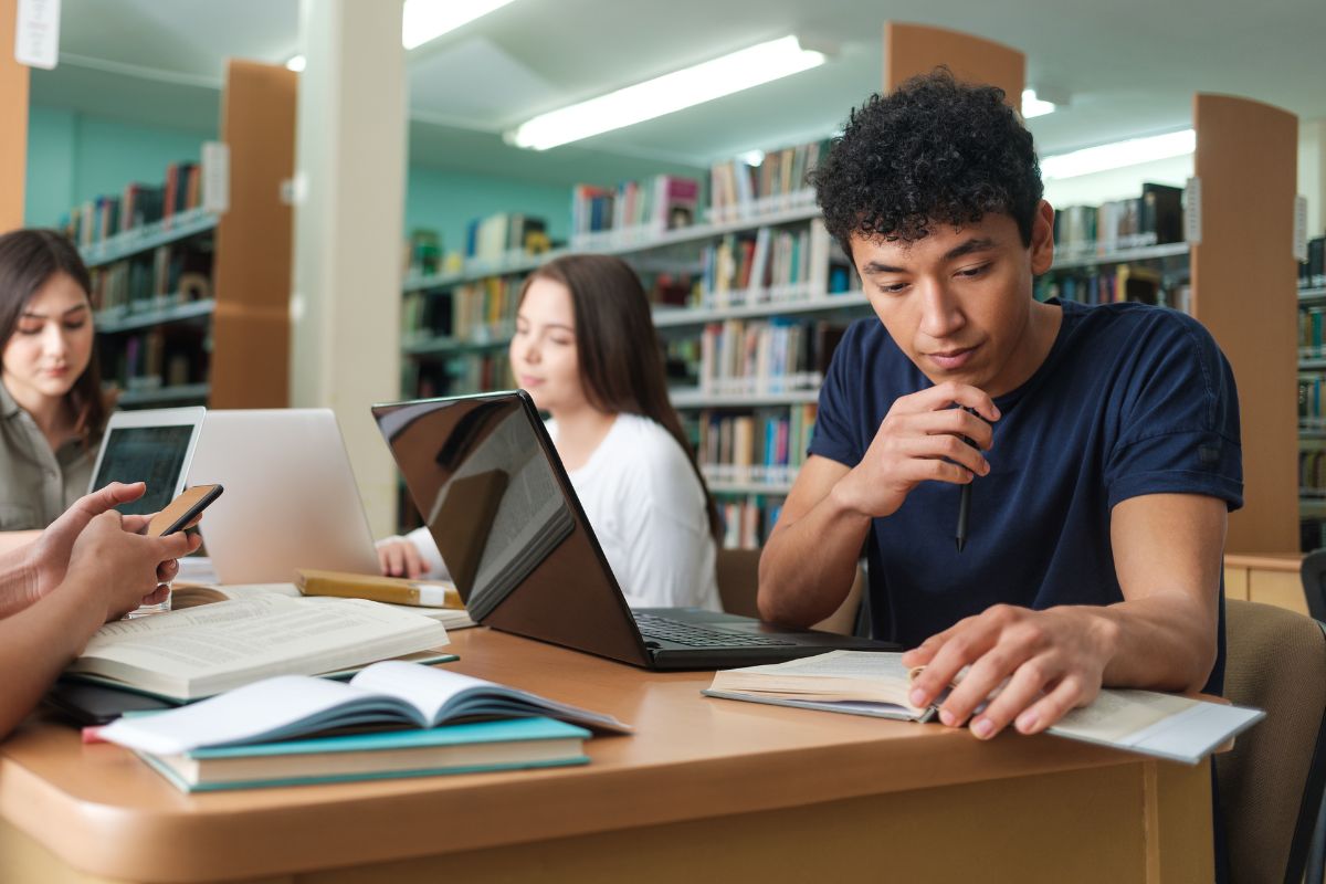 A picture of someone studying. 