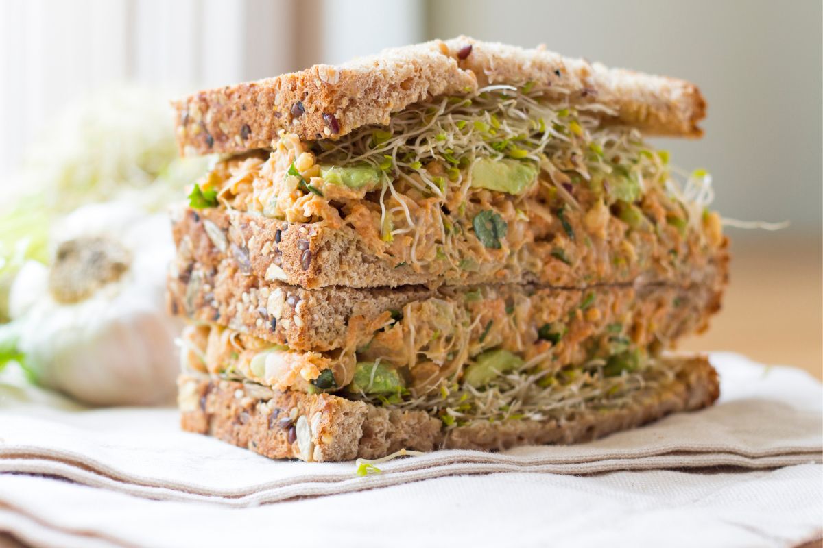 A picture of a Chickpea salad sandwich.