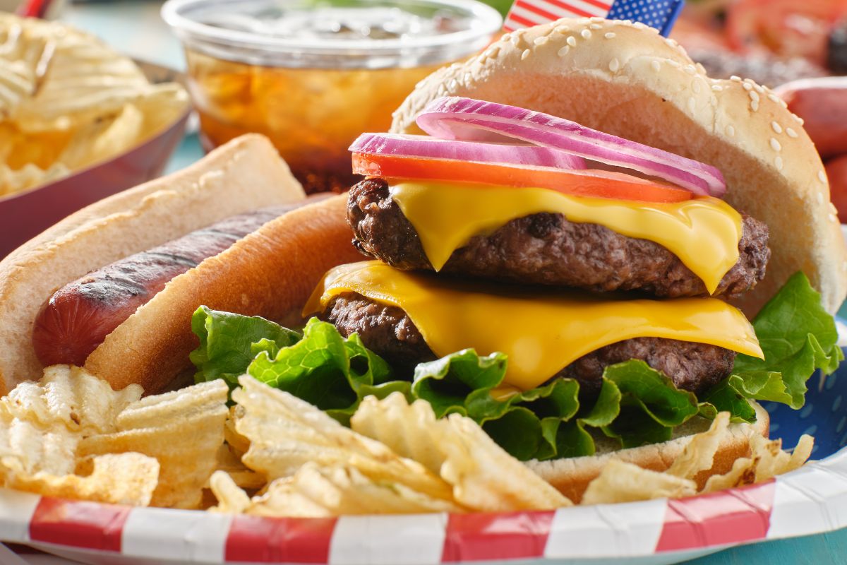 A picture of a Classic hot dog and burger.