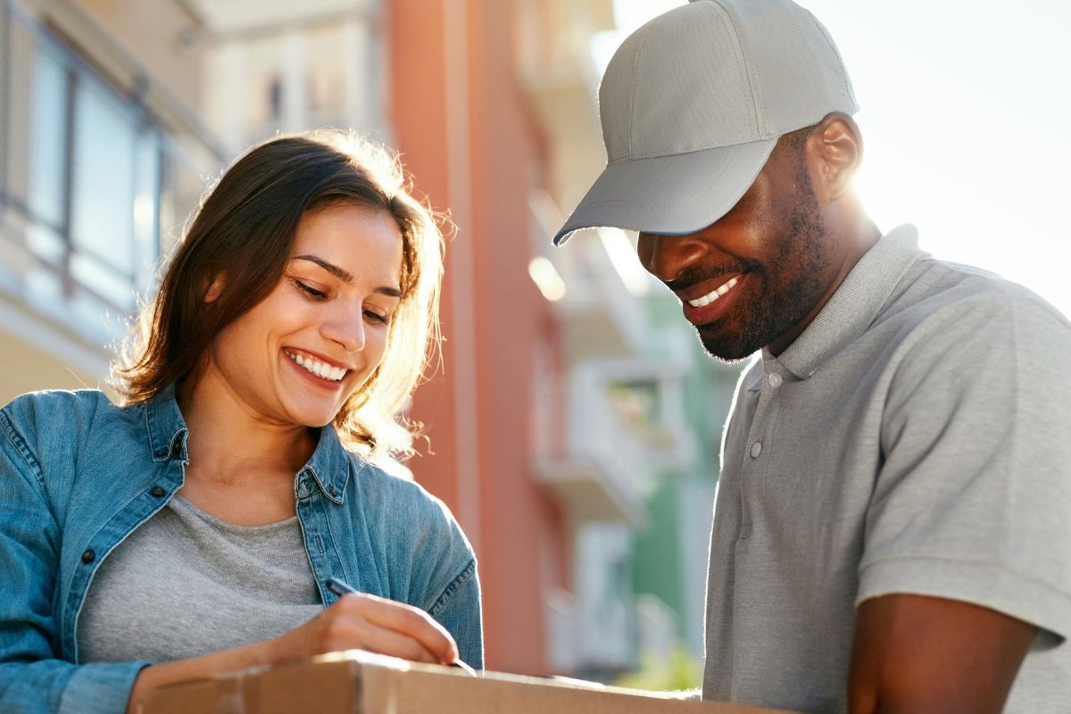 A picture of two people smiling. 