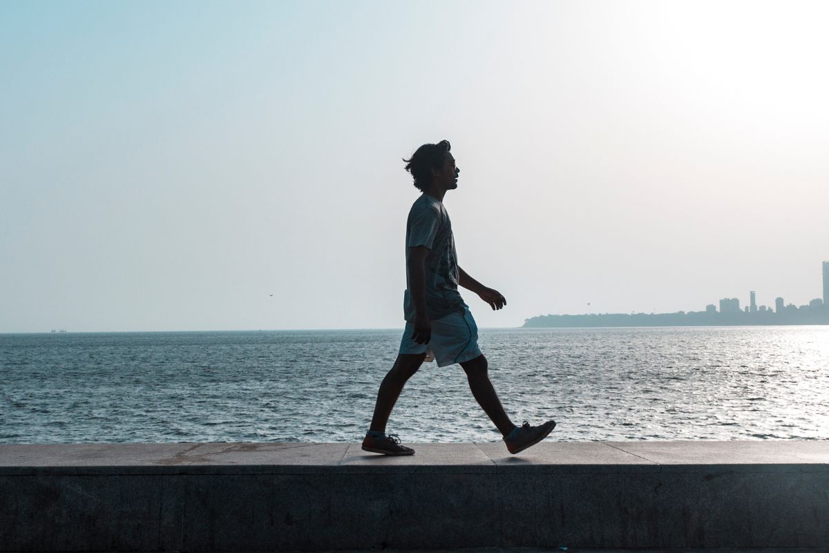 A picture of someone walking. 