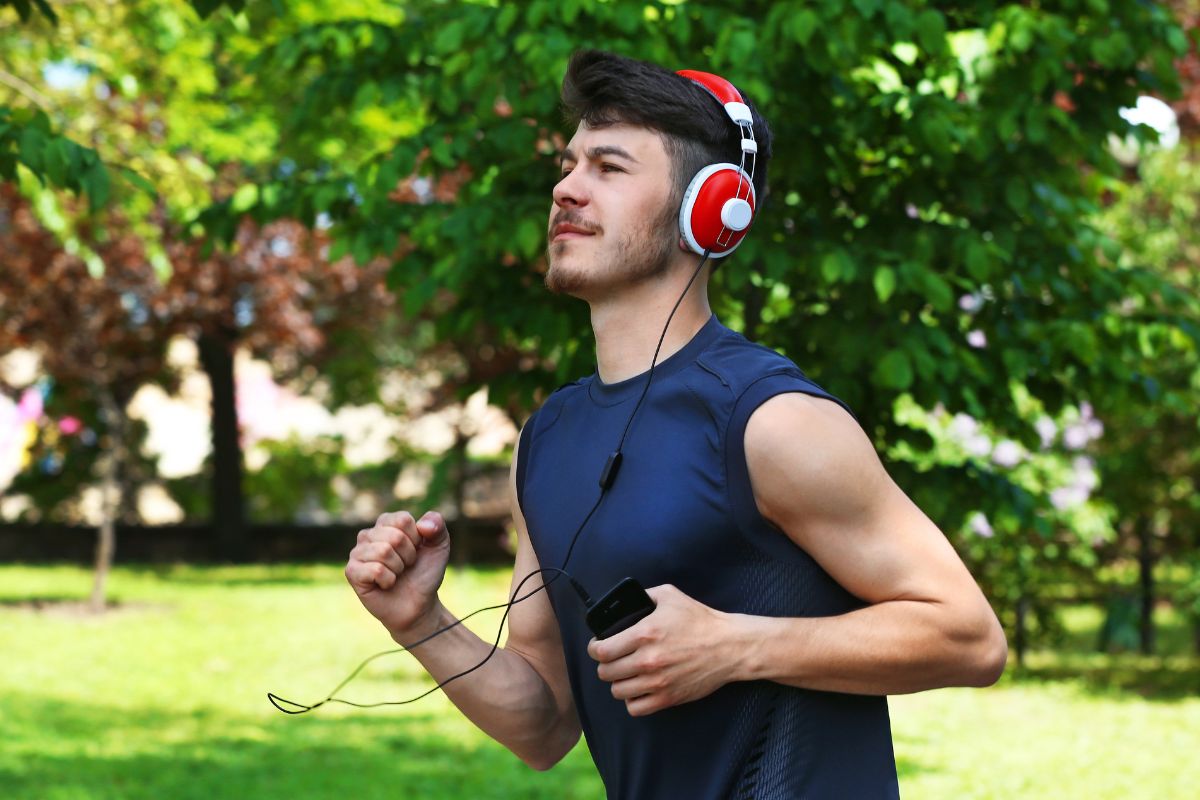 A picture of someone jogging. 