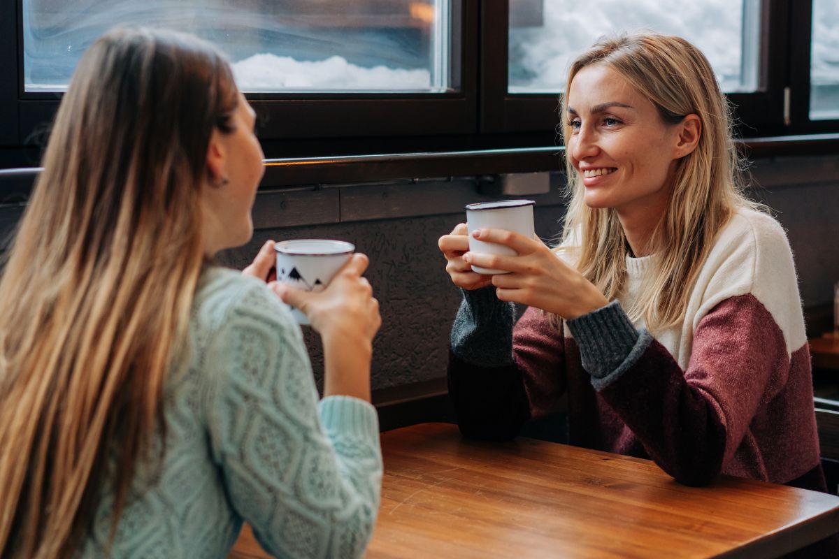 A picture of friends talking to each other. 
