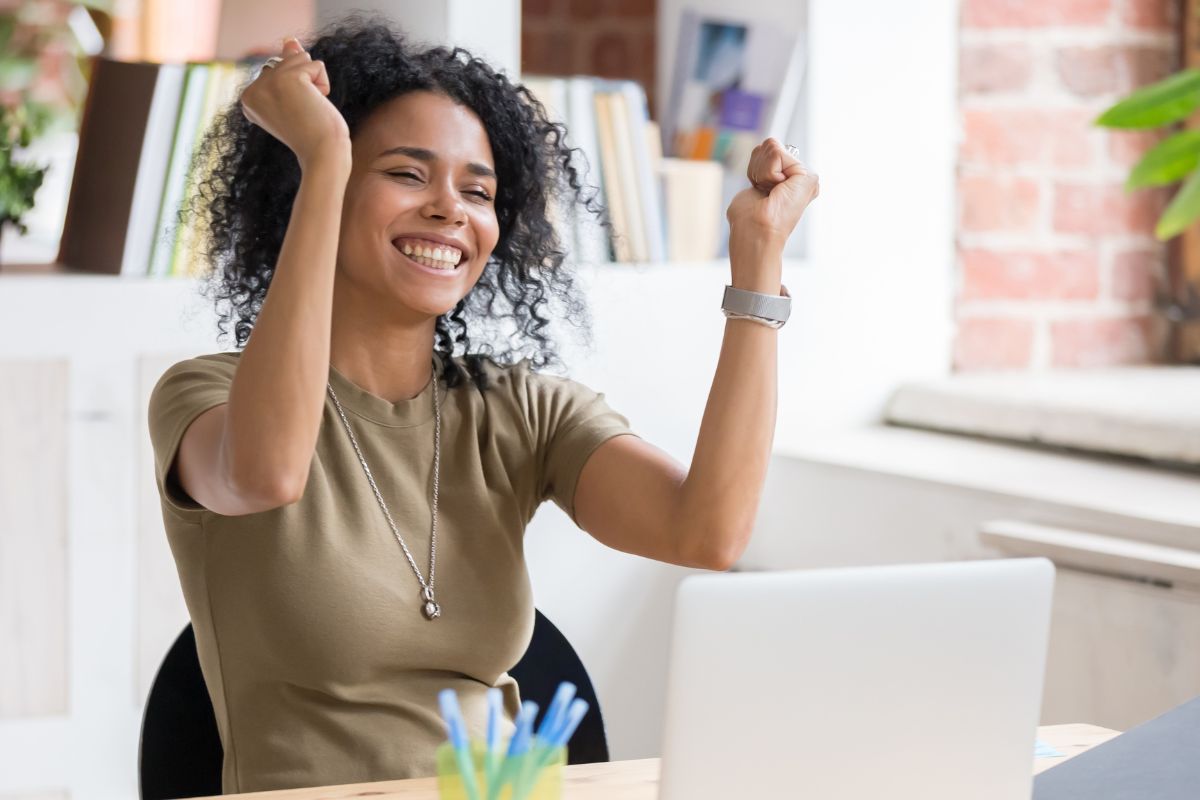 A picture of someone celebrating. 