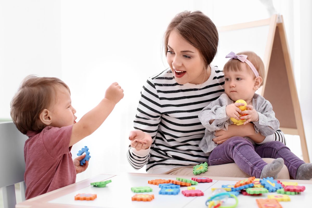 A picture of someone babysitting.