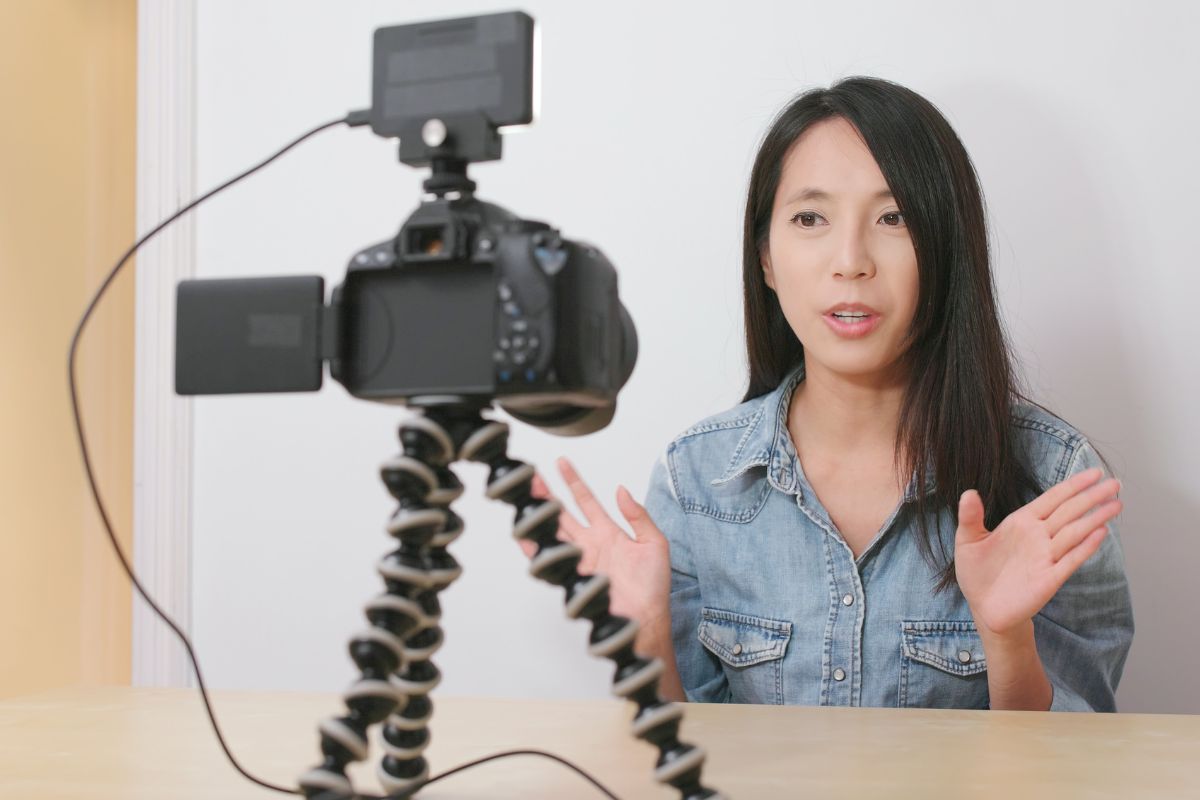 A picture of someone filming themselves.