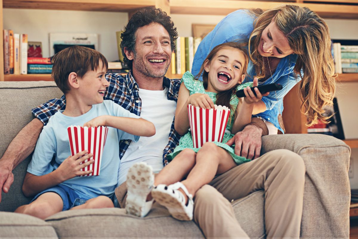 Picture of a family movie night. 