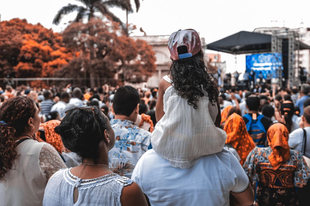 A picture of a community concert. 