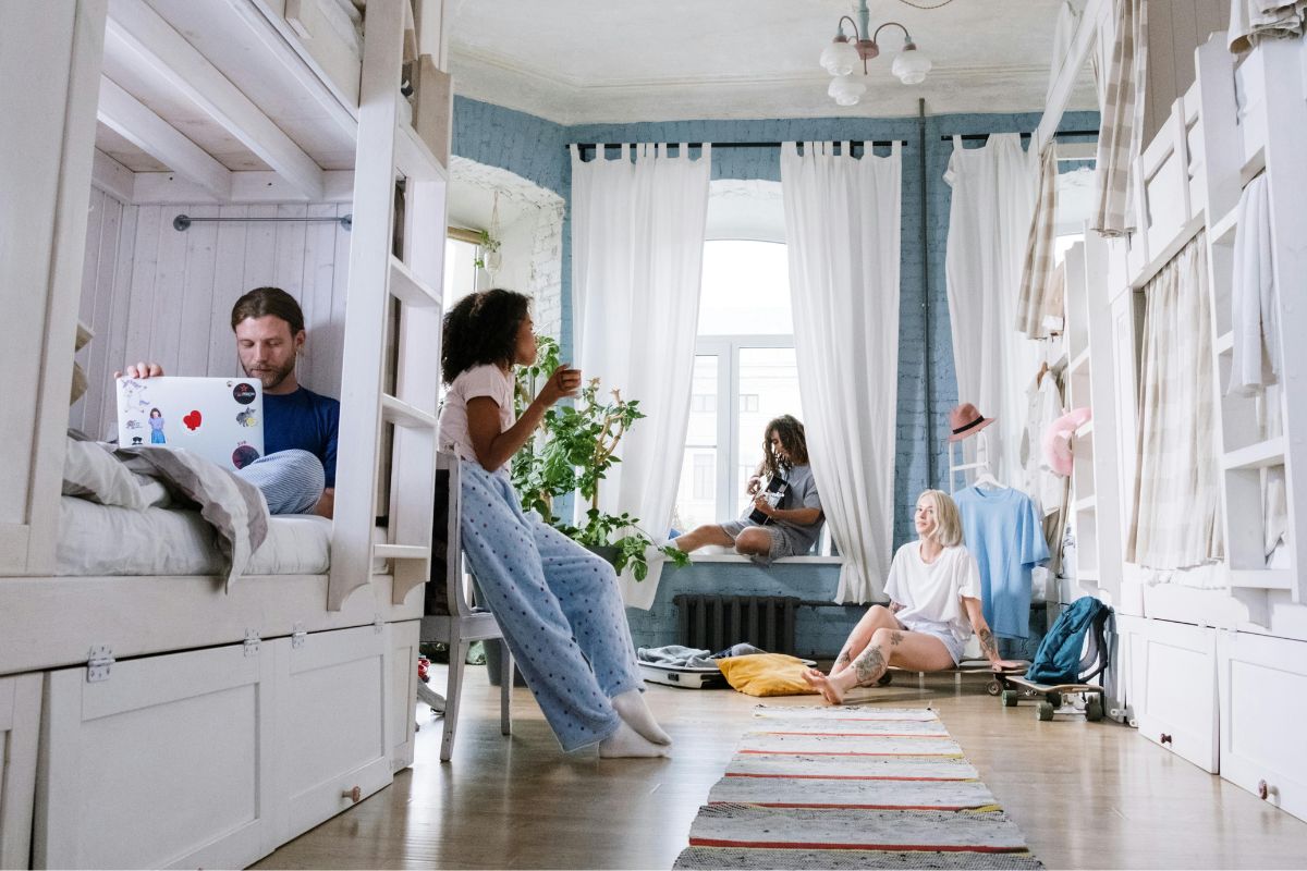 A picture of people at their dorm.