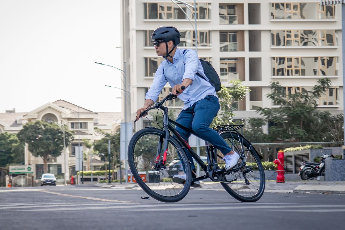A picture of someone biking. 