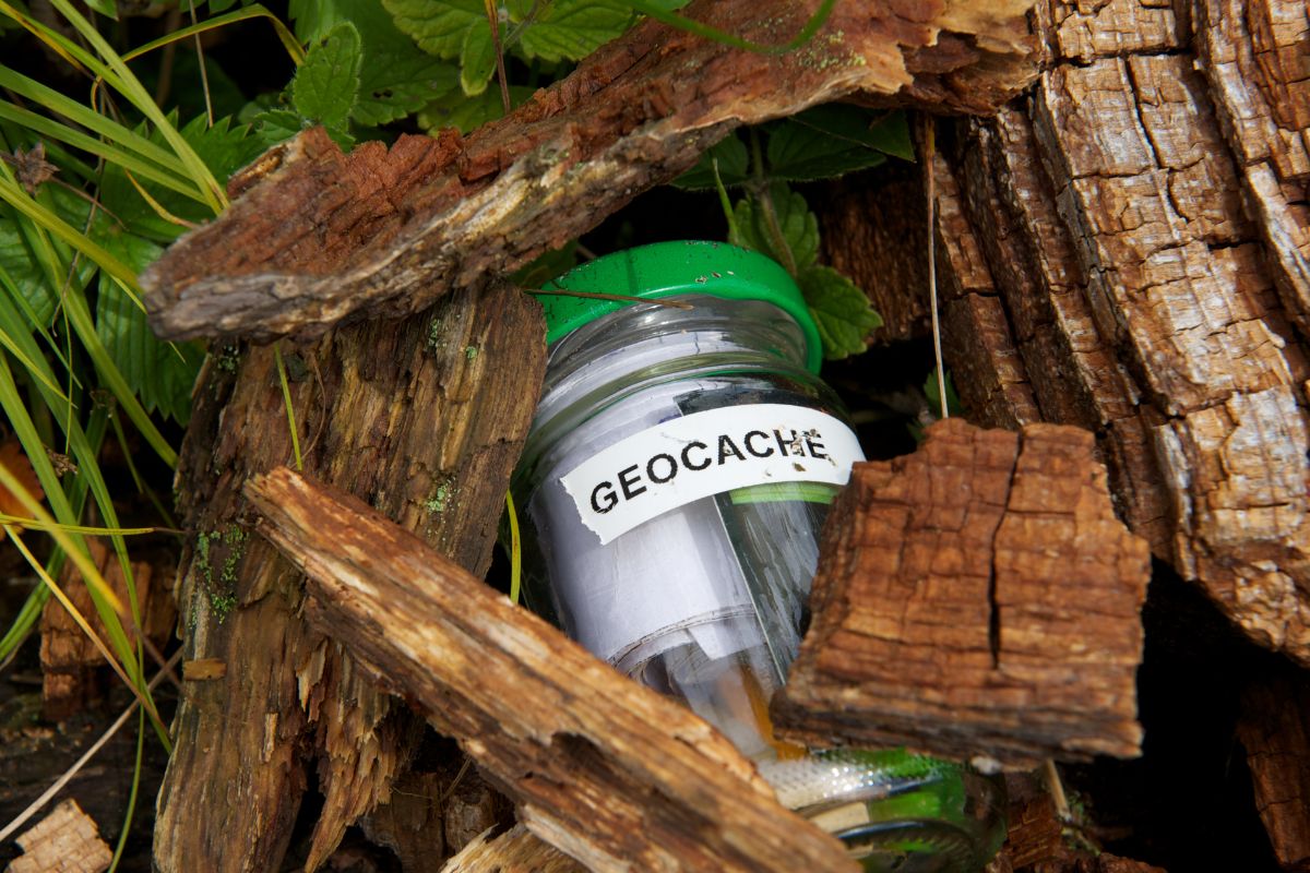 A picture of geocaching. 
