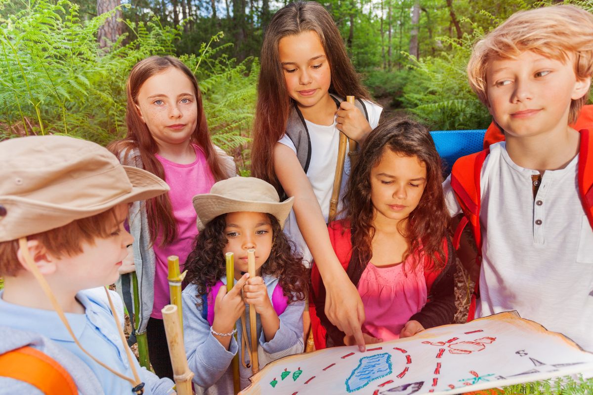A picture of children treasure hunting. 
