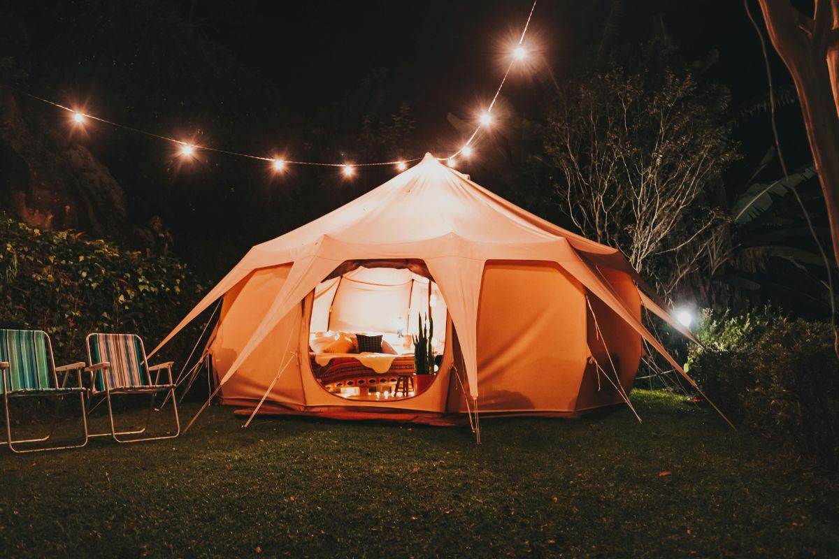A picture of someone doing backyard camping.