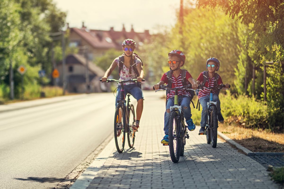 A photo of a family bike ride.