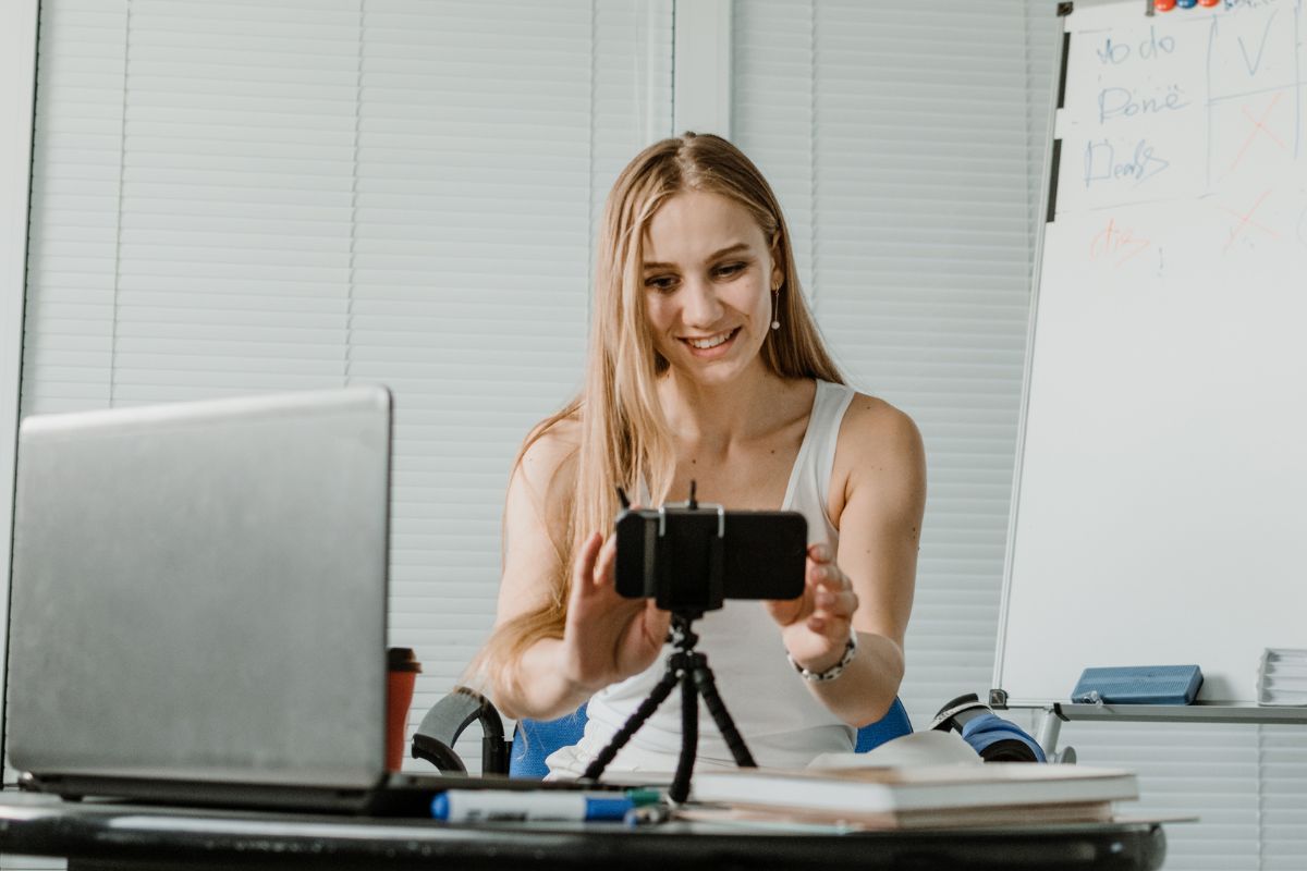 Picture of a lady streaming herself.