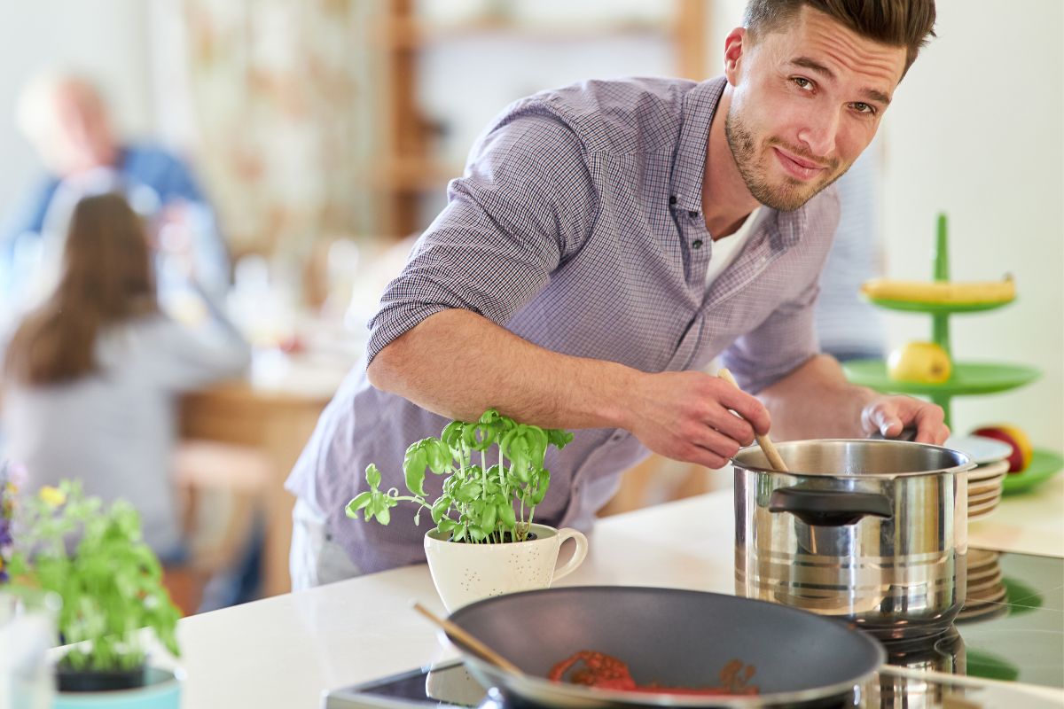 A picture of someone cooking. 