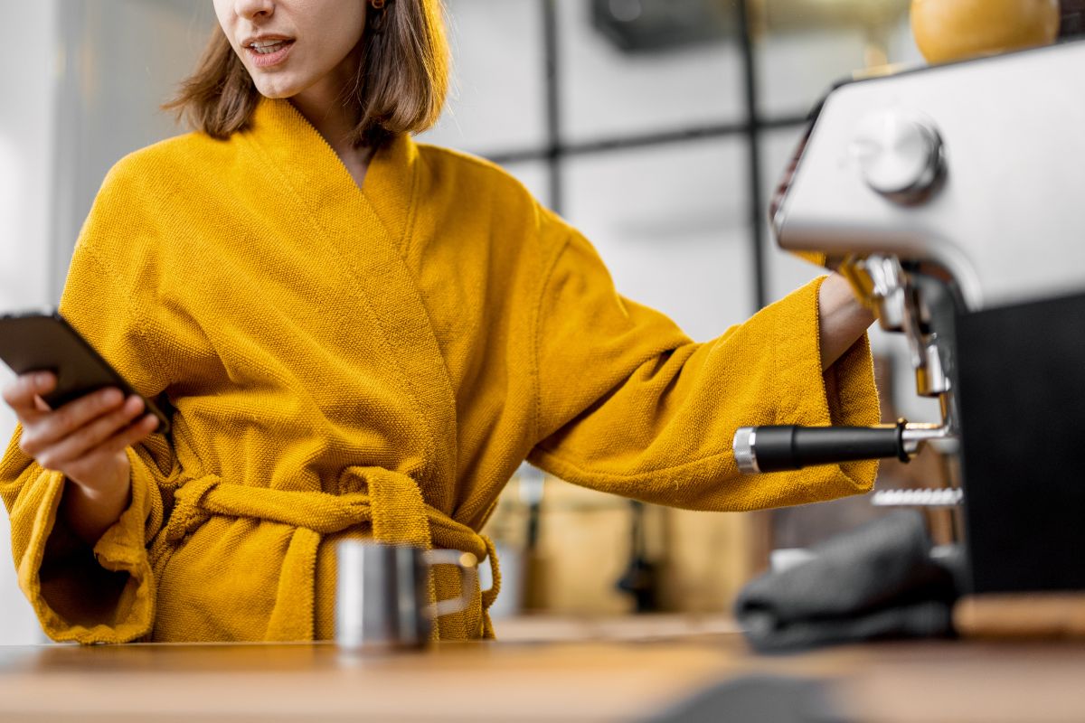 A picture of someone brewing coffee at home. 