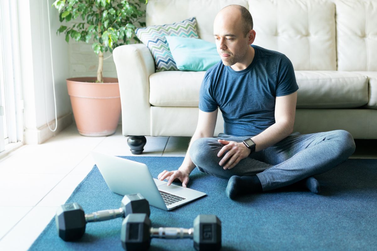 A picture of someone working out at home,