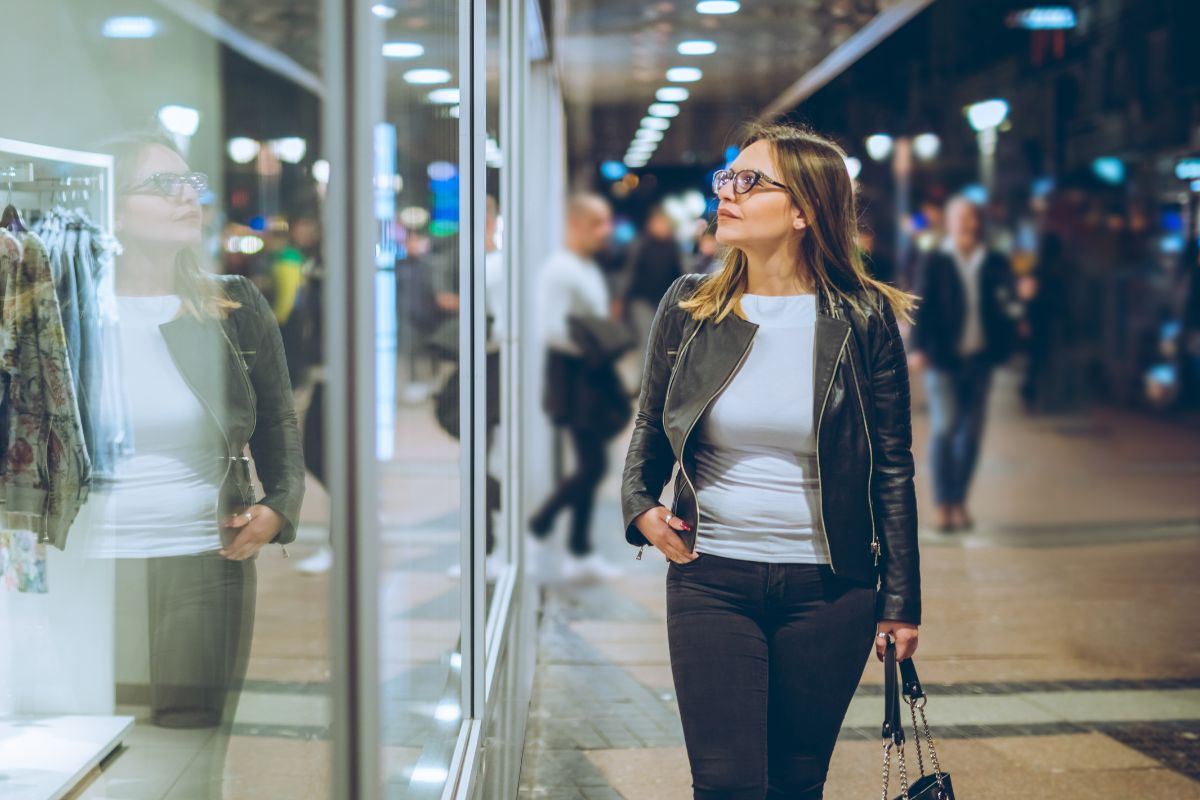 A picture of someone window shopping.