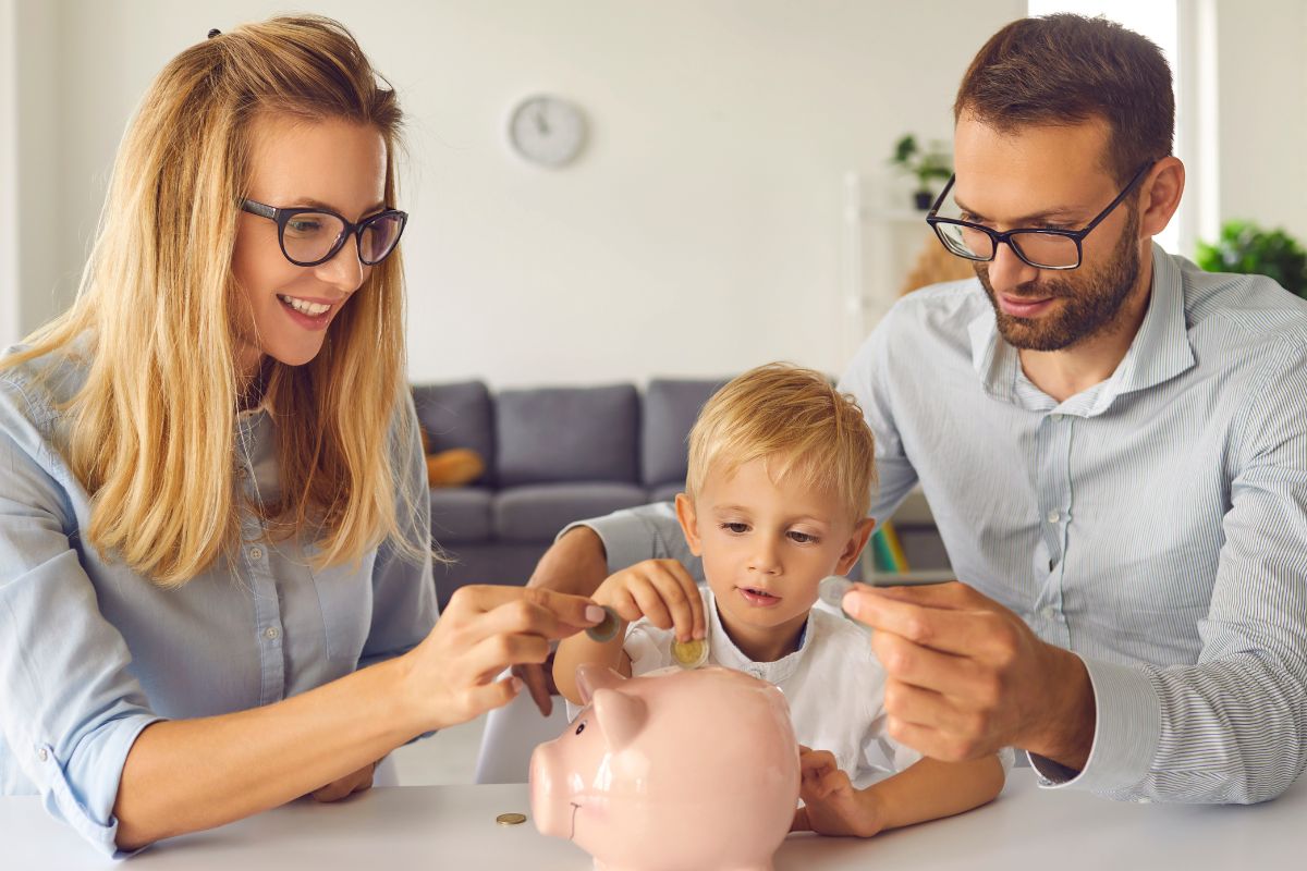 A picture of a family saving up. 