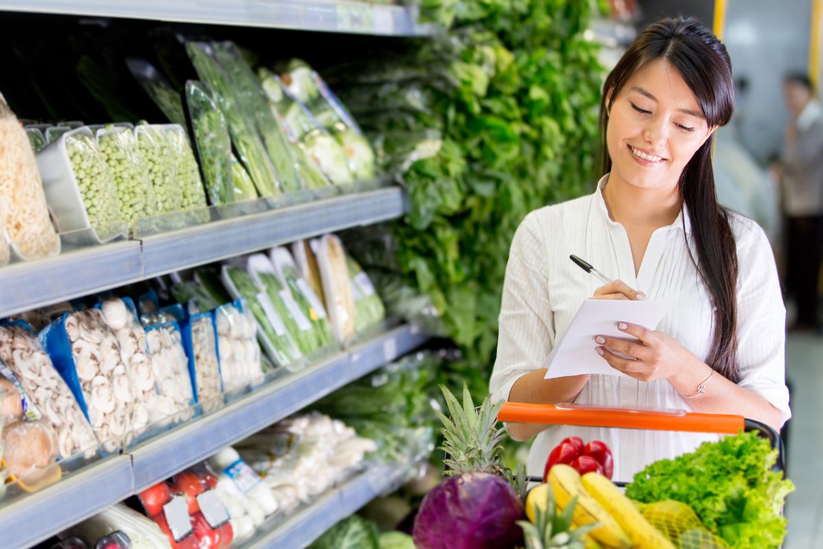 A picture of someone with a grocery list.