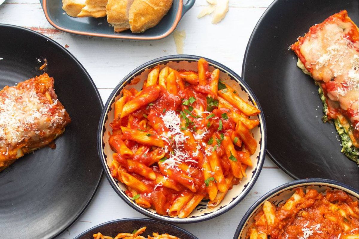 A picture of pasta dishes. 
