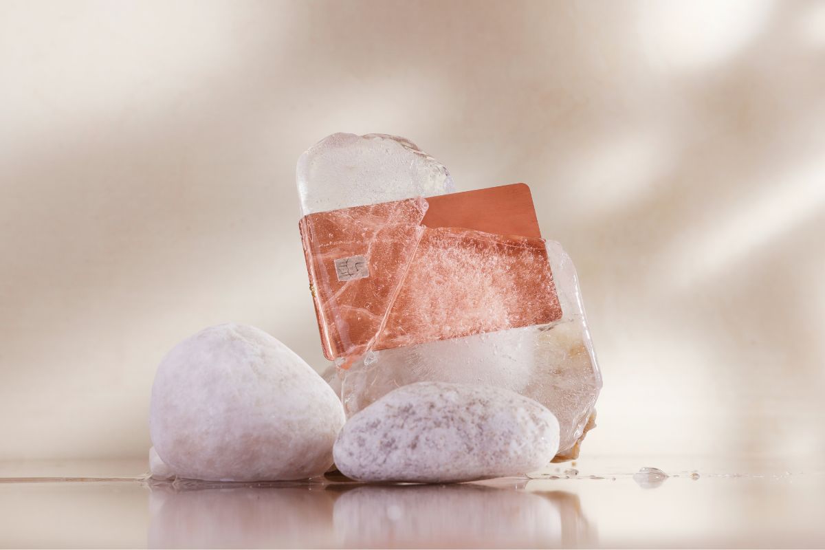 A picture of a frozen credit card. 