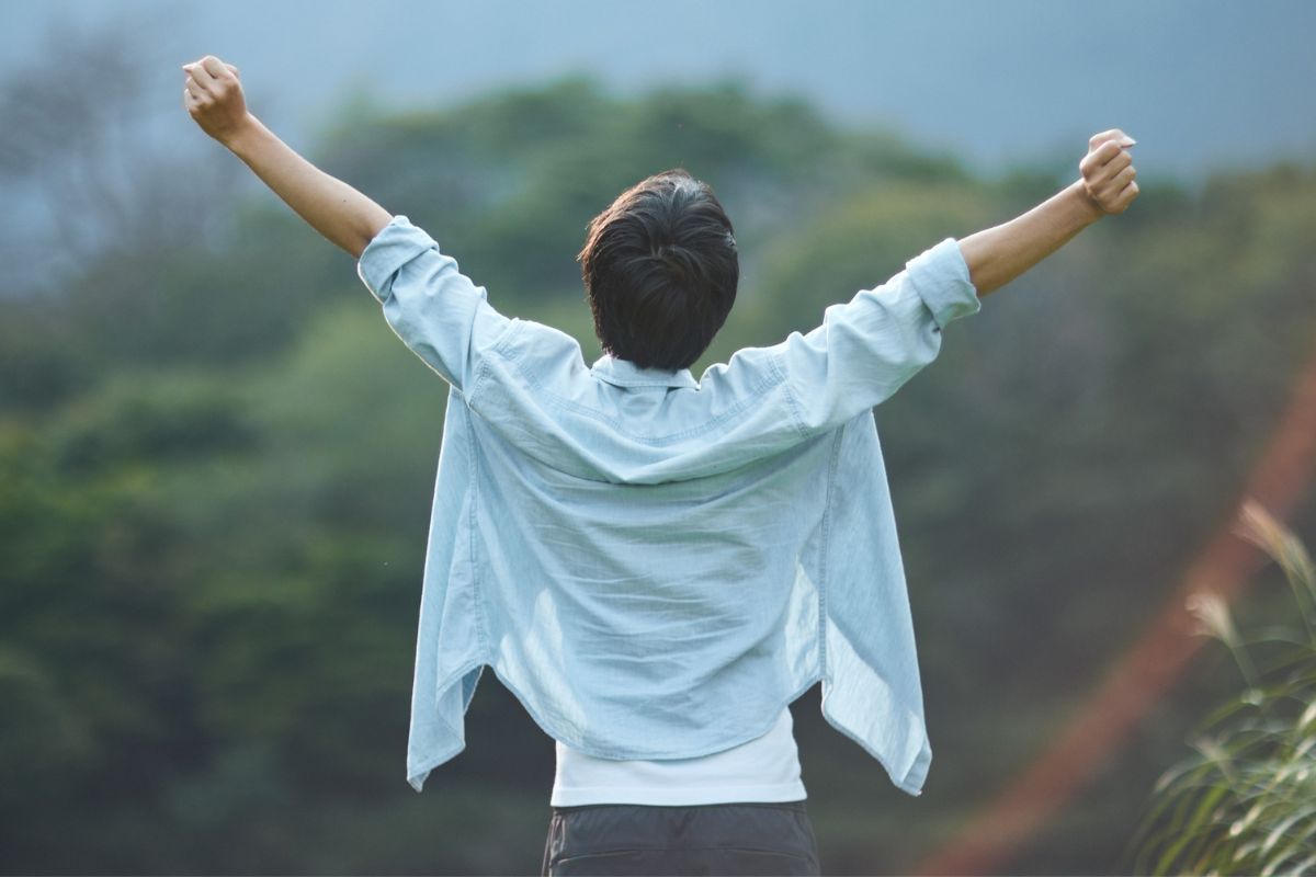 A picture of someone celebrating. 