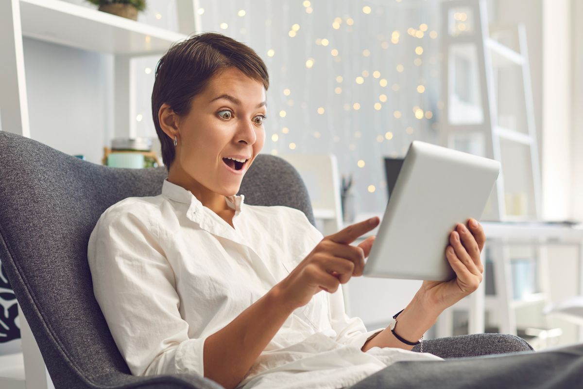 A picture of someone excited. 