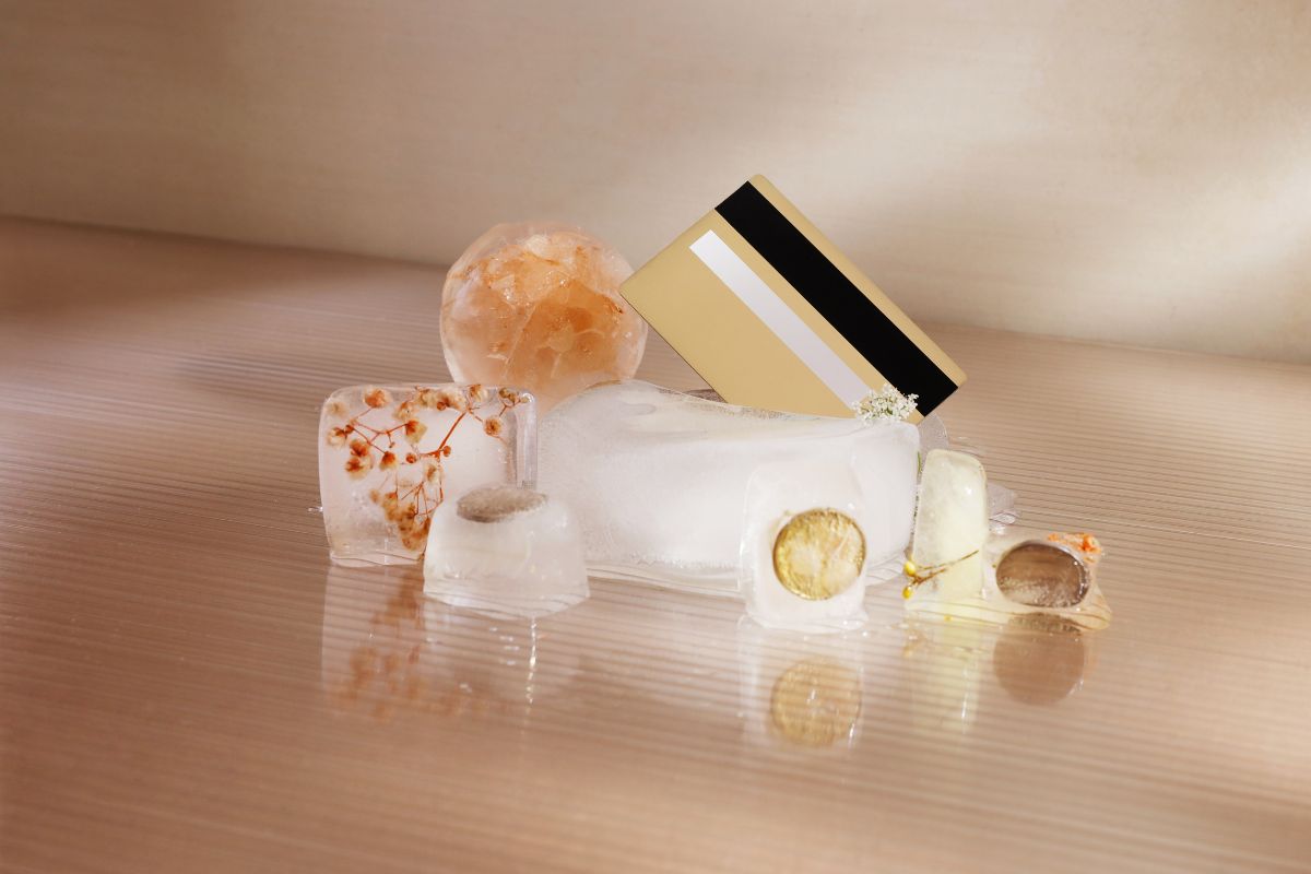 A picture of frozen credit card. 