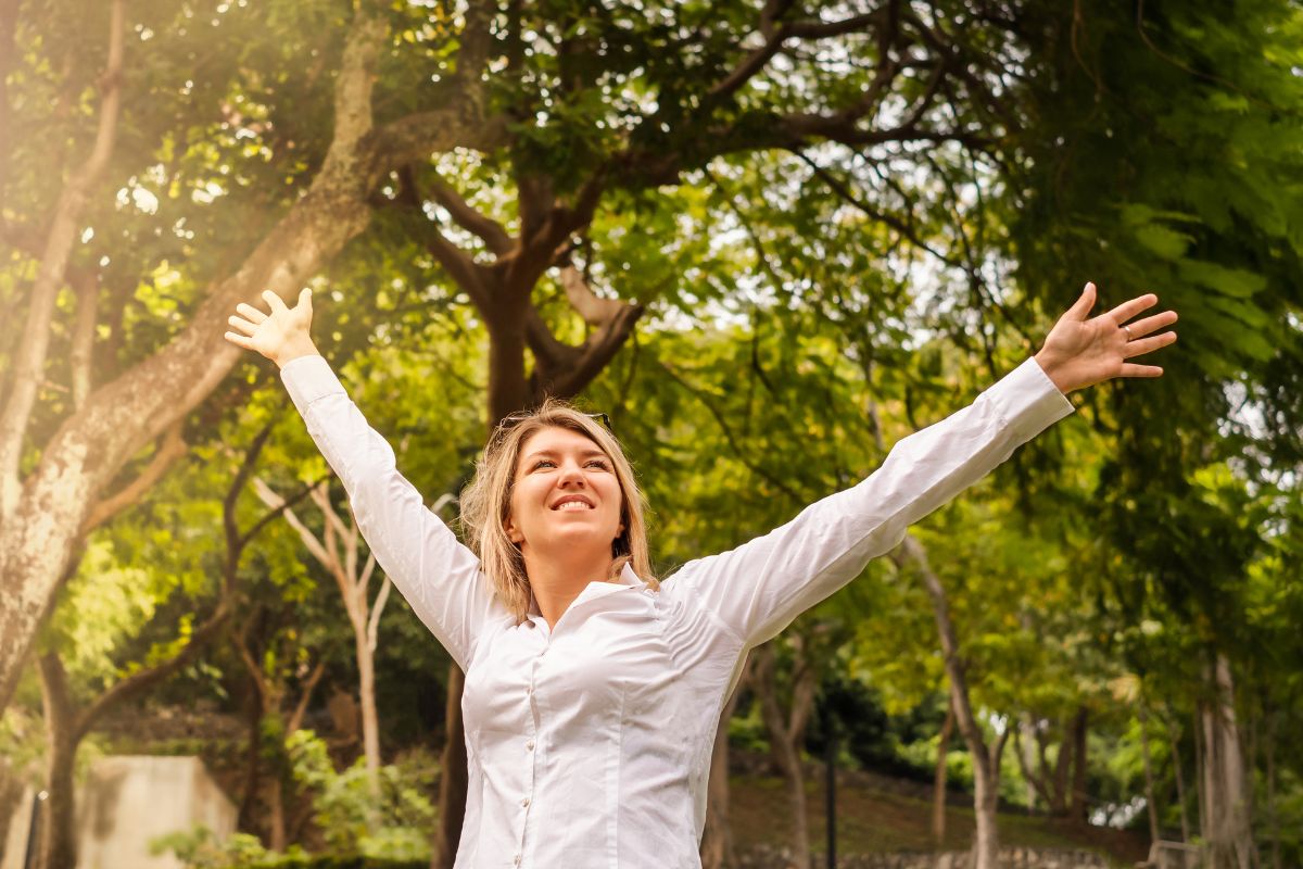 A picture of someone walking in the park. 