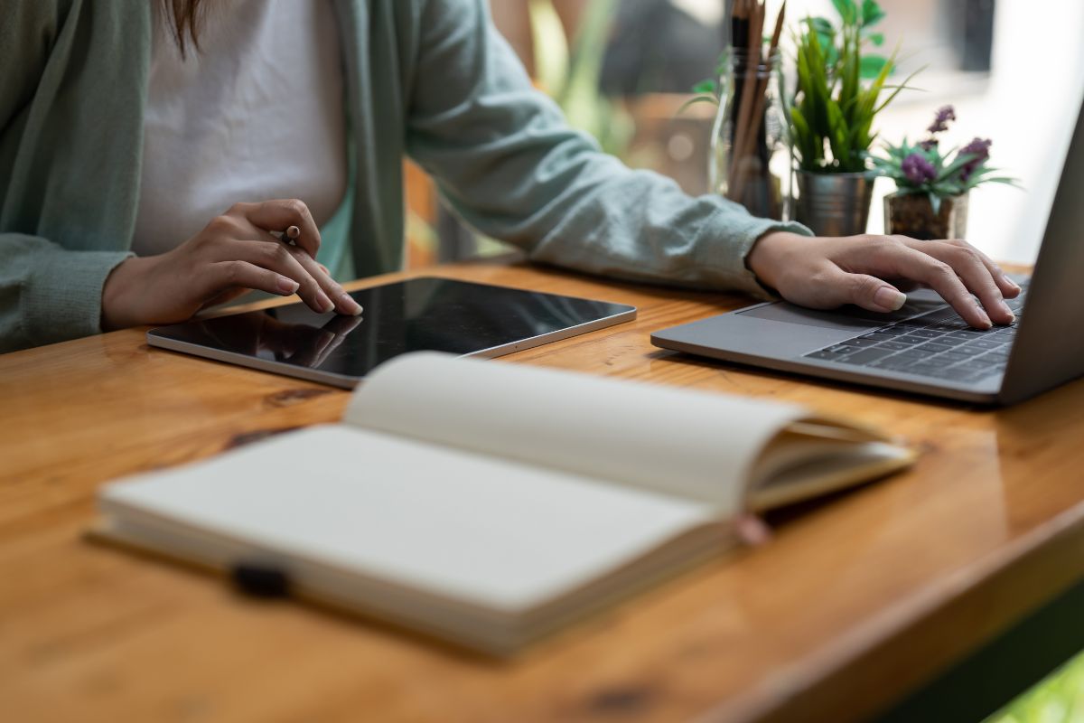 A picture of using their gadgets. 