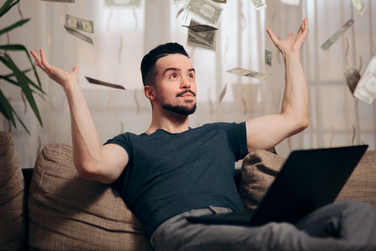 A picture of someone making money. 